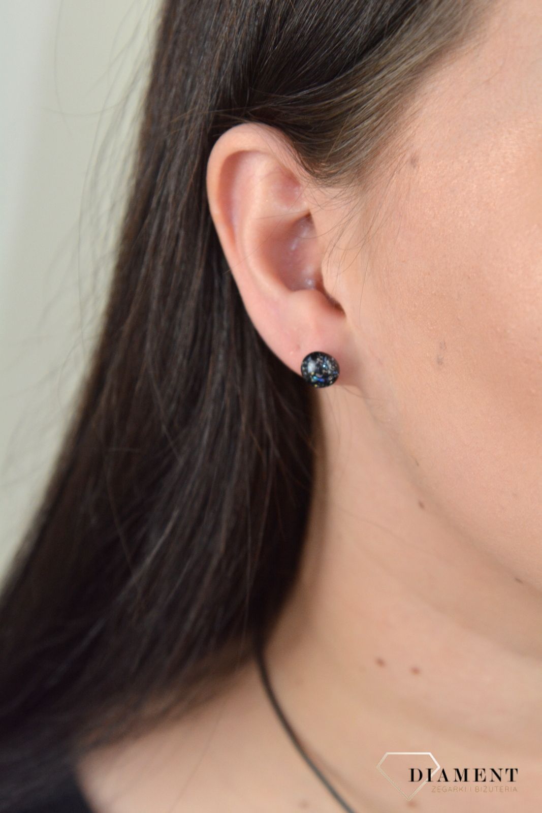 Srebrne kolczyki szkło weneckie 'Czerń z kolorowymi drobinkami' Murano 49.jpg